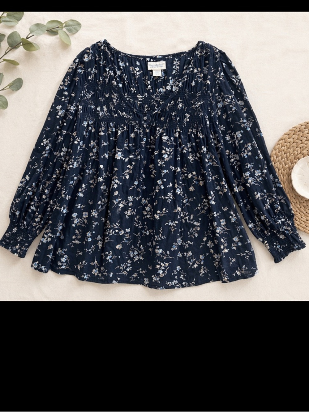 Denim & Supply Ralph Lauren Floral Peasant Blouse Woman Medium Blue Boho Preppy